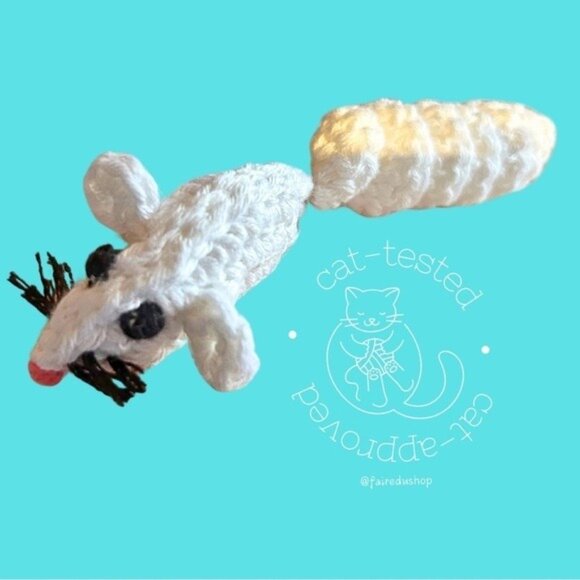 Cat Toy 100% Cotton Crochet Handmade Natural Material Soft on Paws Curly-Q Tail - Picture 5 of 16